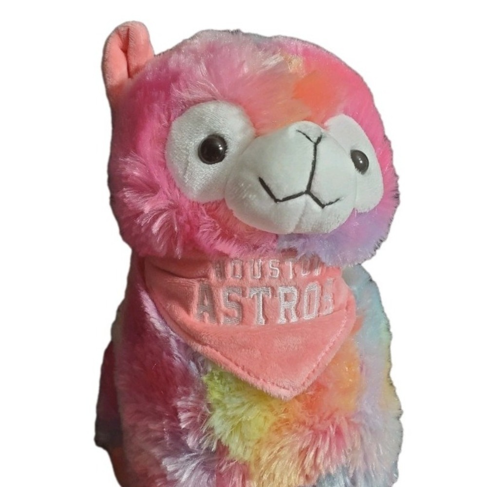 Houston Astros FOCO Rainbow Llama Plush 13" Pink Embroidered Bandana - NWT